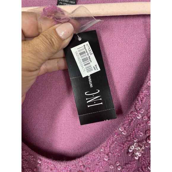 INC International Concepts Pink Sweater Beaded V Neck Silk Blend Womens SZ XL - Picture 4 of 9